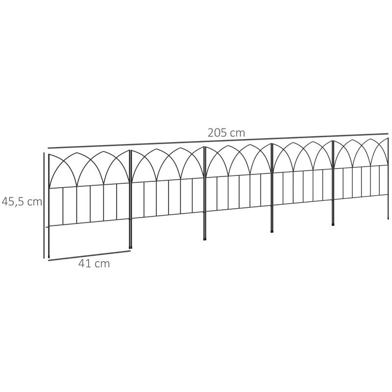 Outsunny Set de 5 Vallas Decorativas para Jardín de Metal 205x45,5 cm Combinación Libre Barrera para Animales Negro