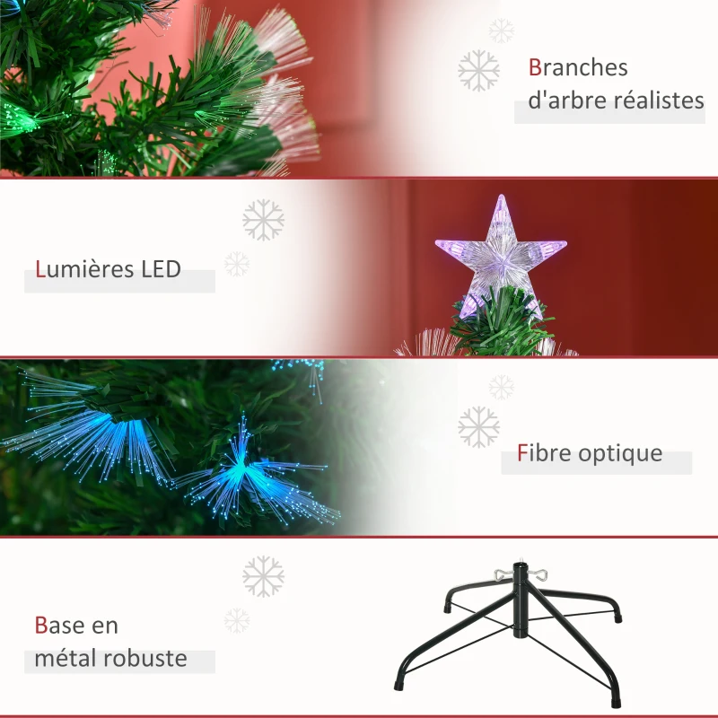 HOMCOM Sapin de Noël artificiel 150 cm en fibre optique couleurs 140 LED support pliable