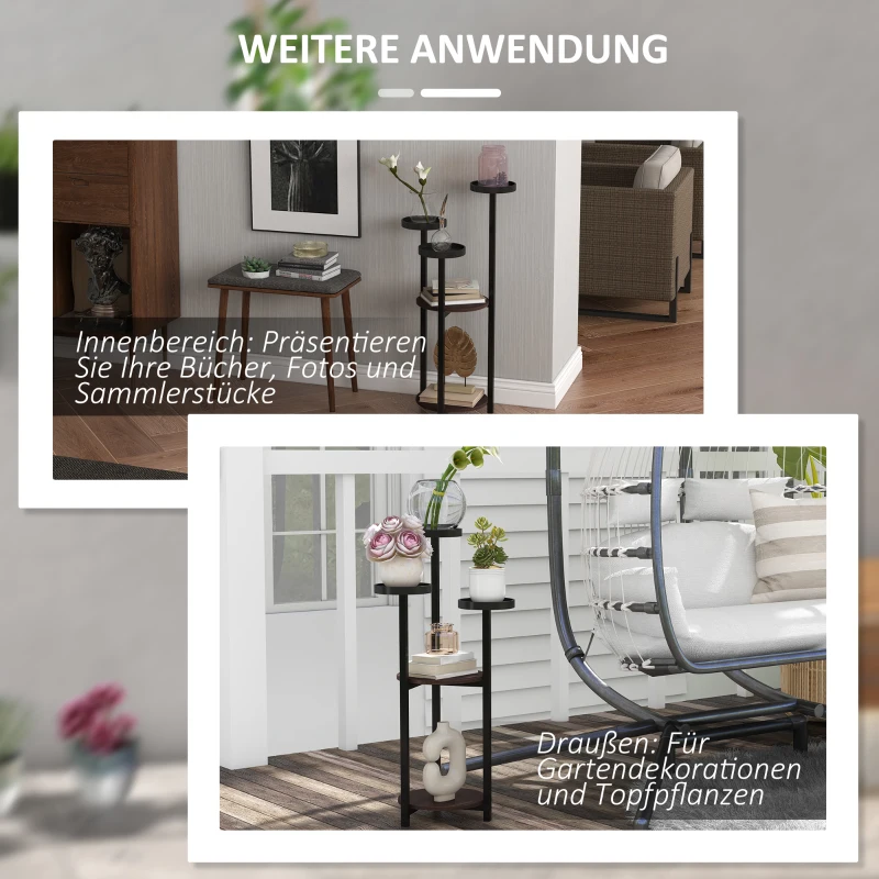 Outsunny Blumenständer, 5 Etagen, für Innen & Außen, Stahl+Tannenholz, 28x28x87cm, Braun/Schwarz