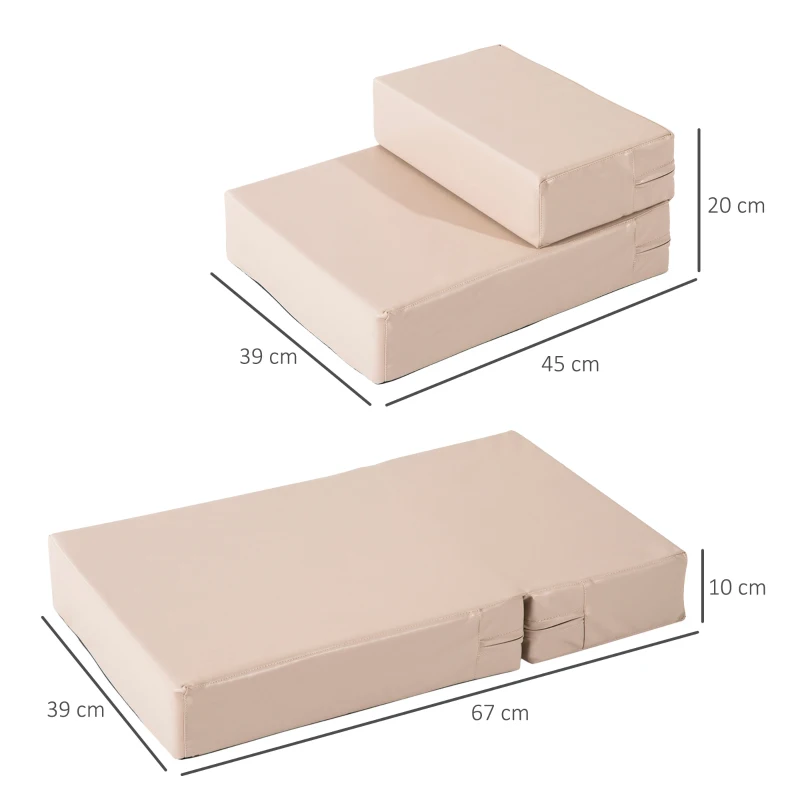 PawHut Escalera para Mascotas de 2 Peldaños 2 en 1 Cama de Perros Gatos Tapizada en PU Desenfundable y Lavable con Cremallera 45x39x20 cm Beige