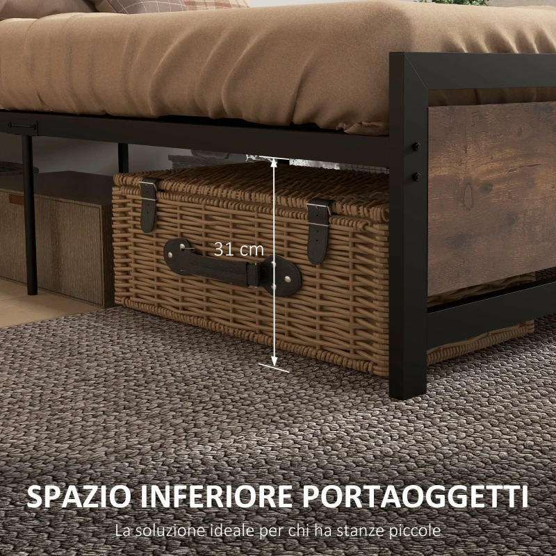 HOMCOM Struttura Letto Singolo in Legno e Acciaio con Doghe in Stile Industriale, 90x200cm