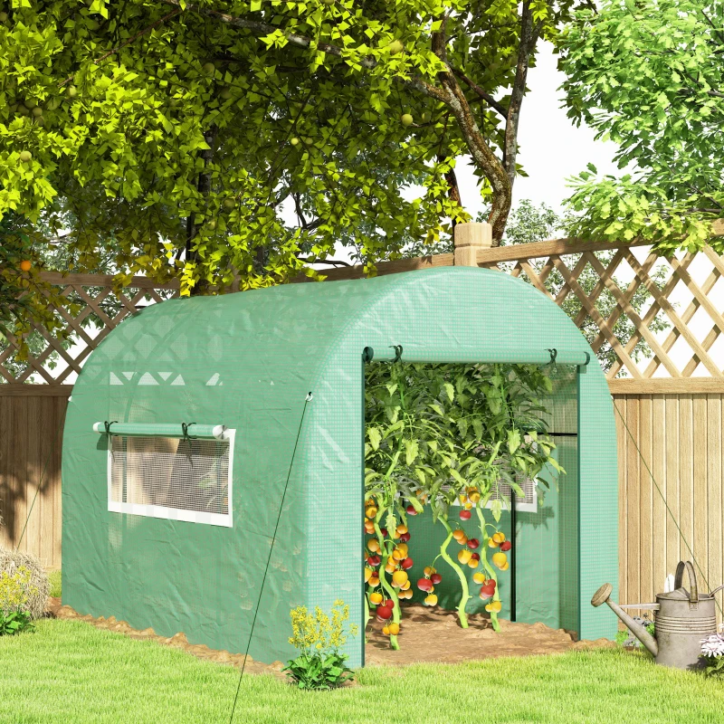 Outsunny 300 x 200cm Walk-In Polytunnel Greenhouse - Green