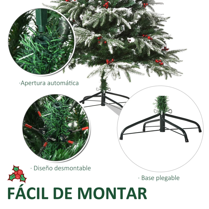 HOMCOM Árbol de Navidad Artificial 150 cm de Altura con 56 Bayas 451 Ramas de PE y PVC Base Plegable y Soporte Metálico Decoración Navideña para Interiores Verde