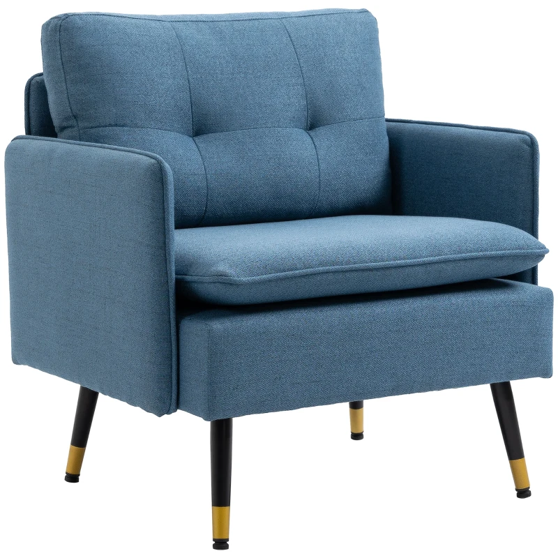 HOMCOM Butaca de Salón con Reposabrazos Asiento Acolchado y Patas de Acero Sofá Individual de Moderno 76x68x80 cm Azul Oscuro