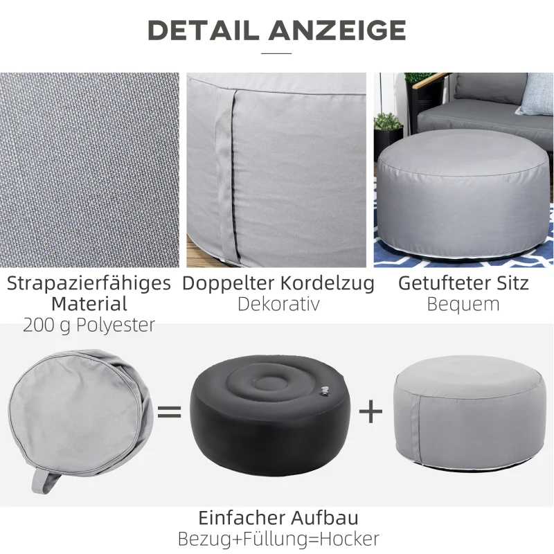 Outsunny Hocker, Ottomane, aufblasbar, waschbarer Bezug, bis 150 kg belastbar, dunkelgrau, 80 x 80 x 37 cm