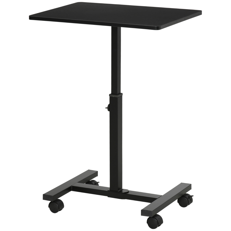 HOMCOM Laptop Table Height Adjustable, Mobile Laptop Stand with Wheels, Sofa Side Table for Home Office, Black