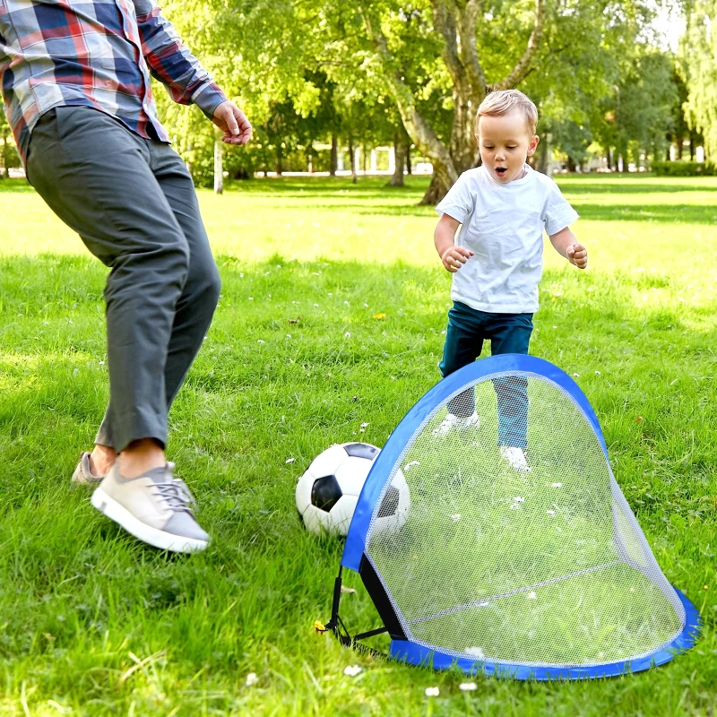 HOMCOM Cage de foot portable lot de 2 pcs but de football pliable cage de football pop up avec sac rangement et piquets bleu