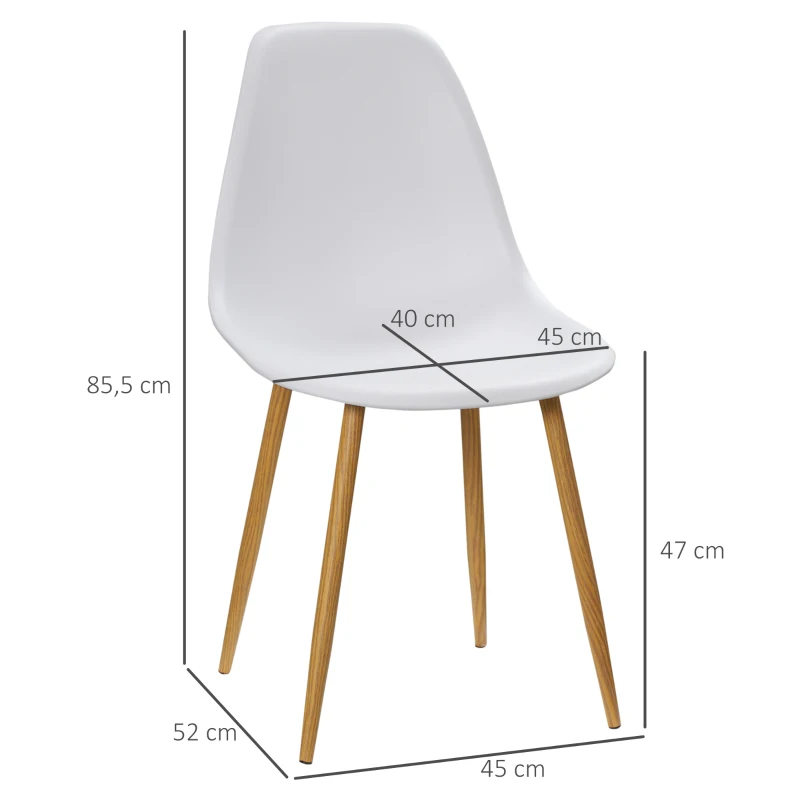 HOMCOM Pack de 4 Sillas de Comedor con Respaldo Alto y Patas de Metal para Salón Cocina 45x52x85,5 cm Blanco y Natural
