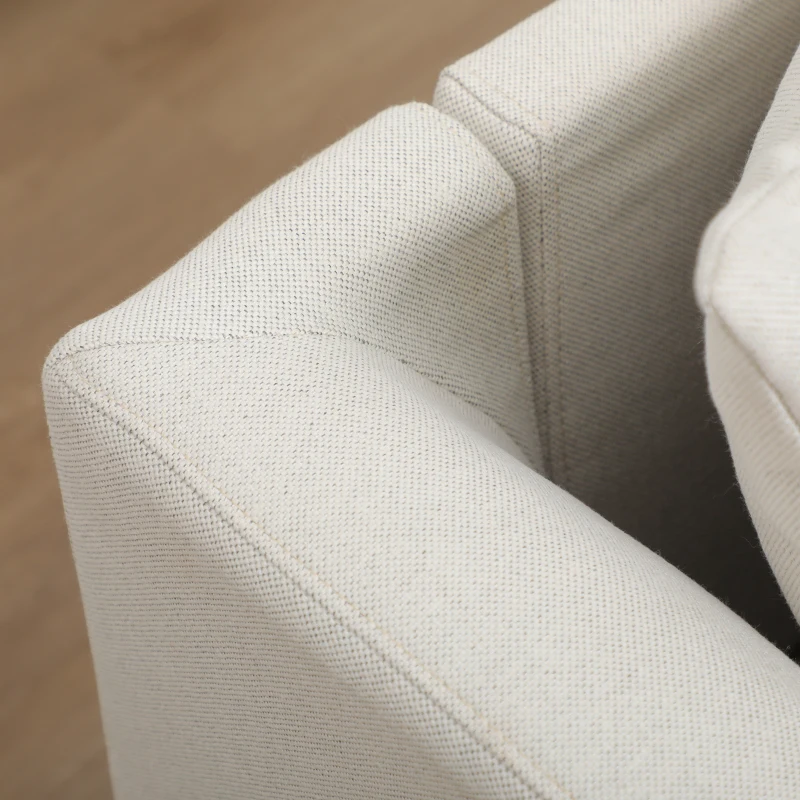 HOMCOM Canapé 3 places style contemporain avec 4 coussins piètement acier noir revêtement tissu aspect lin crème