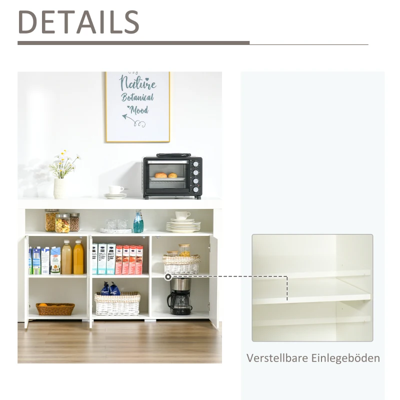 HOMCOM Sideboard Hochglanz Vorratsschrank Küchenschrank mit LED-Licht für Eingang Essbereich Wohnzimmer Material MDF und Spanplatte  Weiß 155 x 40 x 92 cm