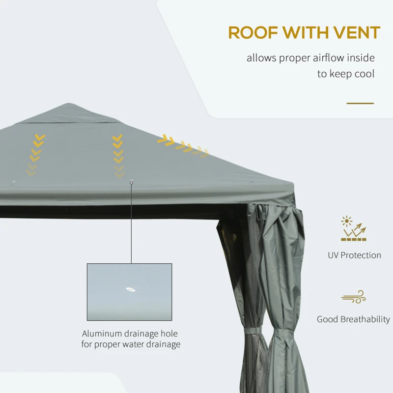 Outsunny 3 x 3(m) Aluminium Garden Gazebo Canopy Party Tent with Netting and Curtains for Lawn, Backyard and Deck