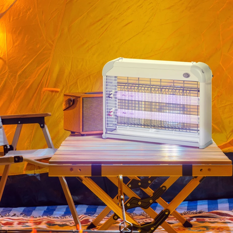 Outsunny Lámpara Anti-mosquitos Lámpara Mata Insectos Eléctrico Luz Ultravioleta 20W con 2 Tubos Área de Acción 60m² Interiores Exteriores 39x7,5x26,5 cm Blanco