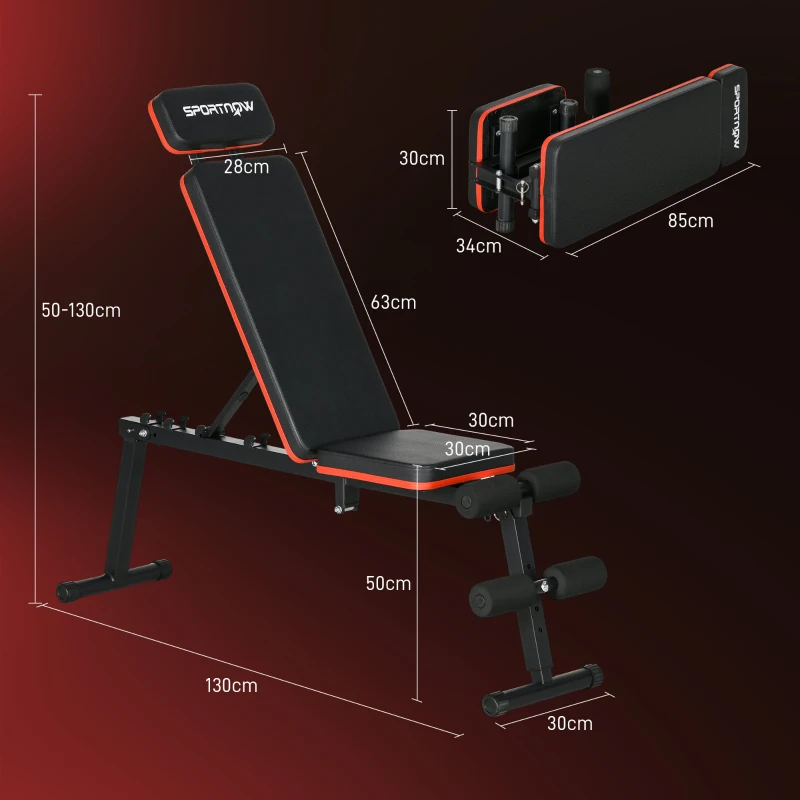 SPORTNOW Banc de musculation dossier réglable 5 niveaux banc d'haltère multifonctionnel acier revêtement synthétique noir