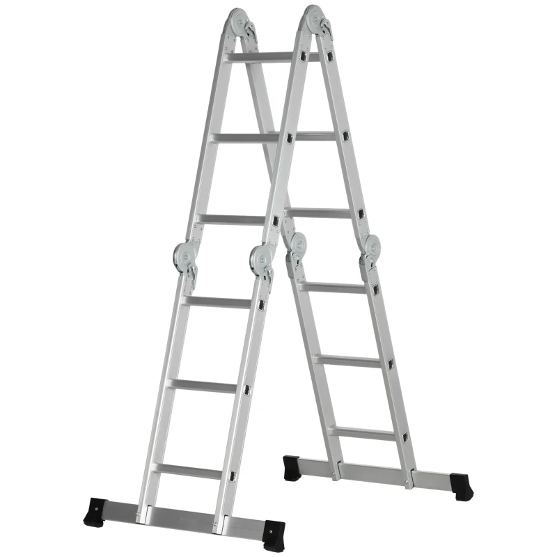 DURHAND 3.4M 5-in-1 Telescoping Ladder with 2 Safety Platforms, Alloy Aluminium Multi Purpose 4-Fold Collapsible Ladder with 12 Steps, 150 kg Weight Capacity