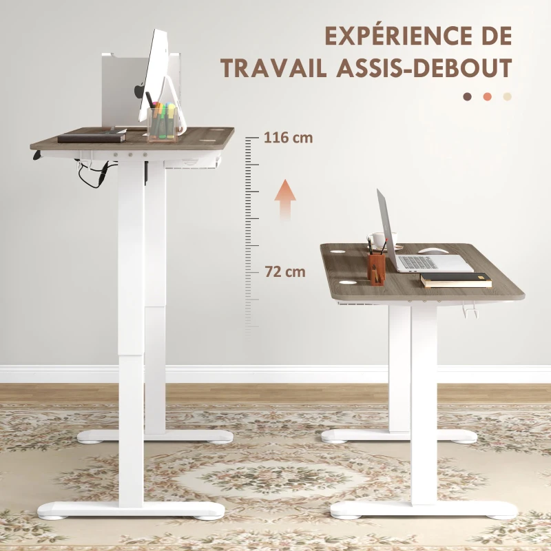 Vinsetto Bureau assis-debout électrique réglable en hauteur avec fonction mémoire, bureau réglable en hauteur 72-116 cm