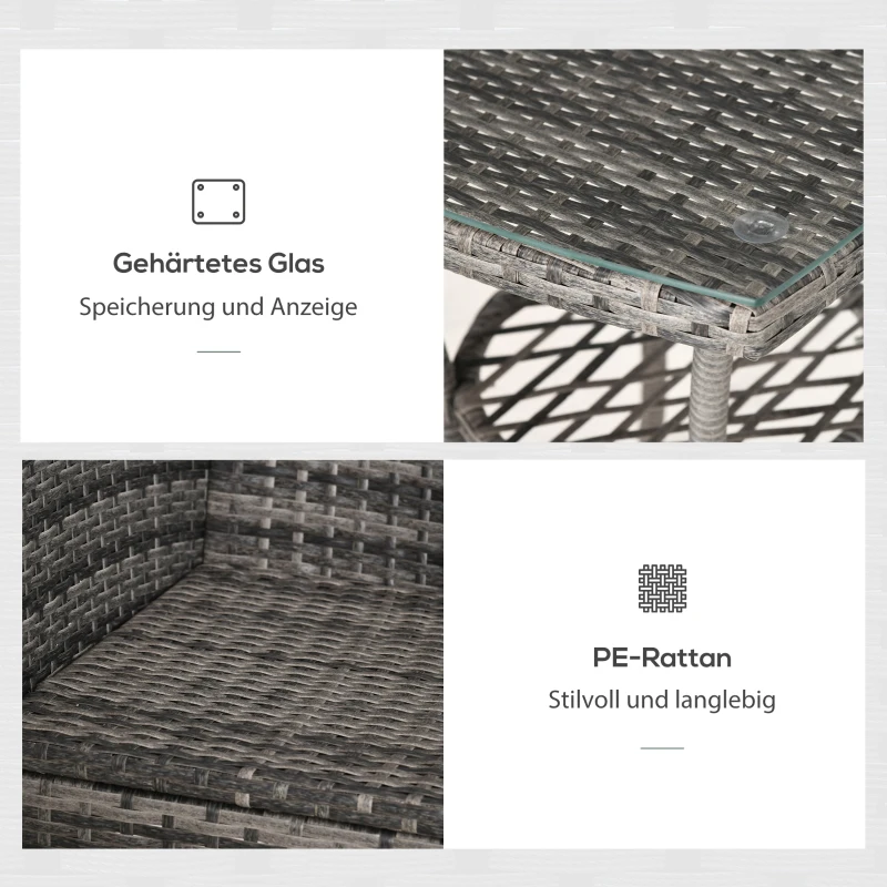 Outsunny Balkonmöbel Set für 2 Personen Sitzgruppe Rattan Gartenset Polyrattan Dunkelgrau