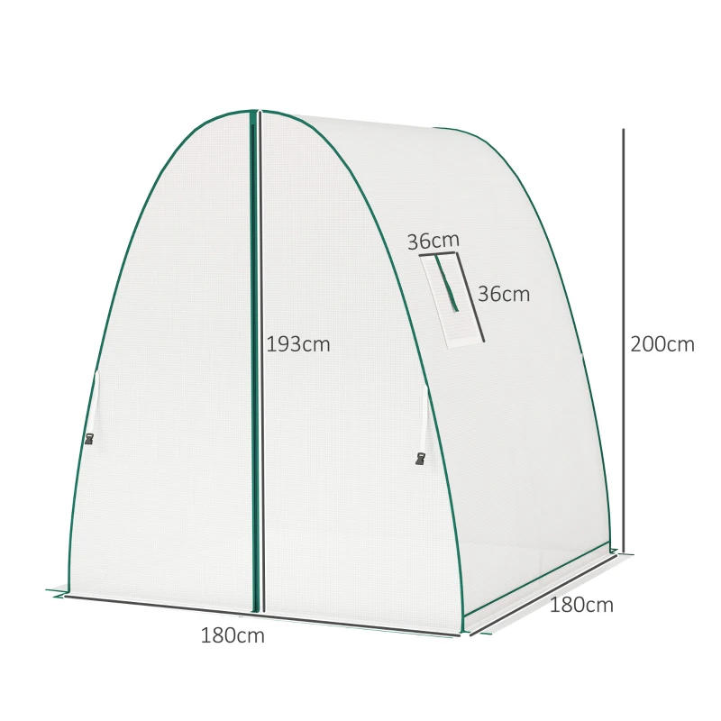Outsunny Bogen-Gewächshaus mit Sandsäcken und Kunststoff-Abdeckung, 2 Rolltüren, Netzfenster, tragbar, 1,8 x 1,8 x 2 m, Weiß(m-3)