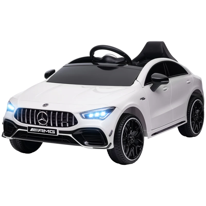 AIYAPLAY Mercedes-Benz AMG CLA 45 Licensed 12V Kids Electric Car Ride on Car w/ Remote, Suspension Lights Music Horn - White