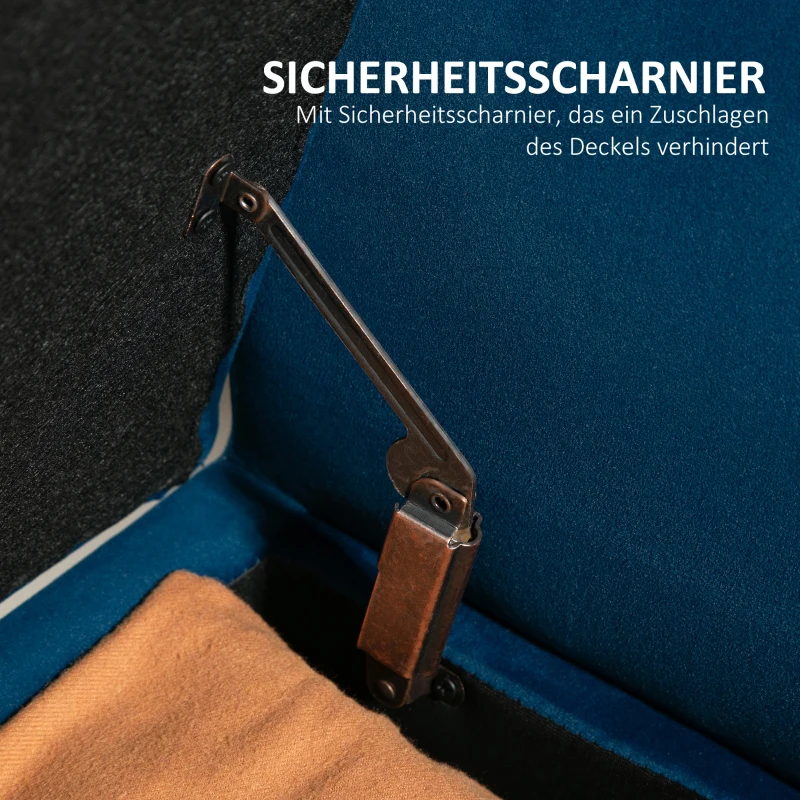 HOMCOM Polsterbank mit Stauraum, Truhenbank mit Armlehnen, 46 cm Sitzhöhe, samtartiges Polyester, 111,5 x 41 x 65 cm, Blau