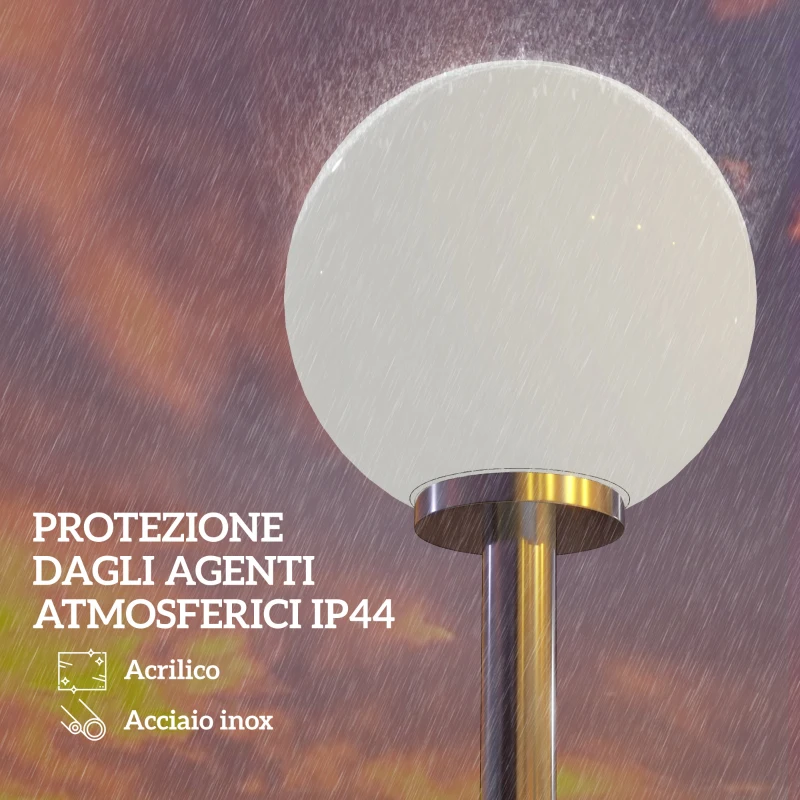 Outsunny Lampioncino da Giardino Impermeabile con Palo in Acciaio e Paralume Rotondo, Ø25x223Acm, Crema