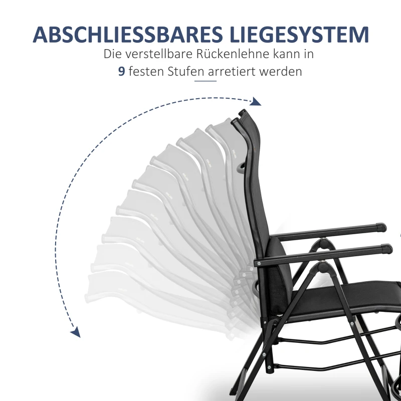 Outsunny Sonnenliege klappbar Gartenliege mit Kissen Schwerelosigkeit Liegestuhl mit 9-Fach verstellbare Rückenlehne Gartenstuhl bis 150 kg belastbar, für Garten Urlaub Outdoor Strand Pool, Schwarz