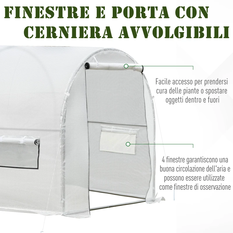 Outsunny Serra a Tunnel per Orto 3x2x2m con Copertura in PE, 2 Porte e Struttura in Acciaio, Bianco