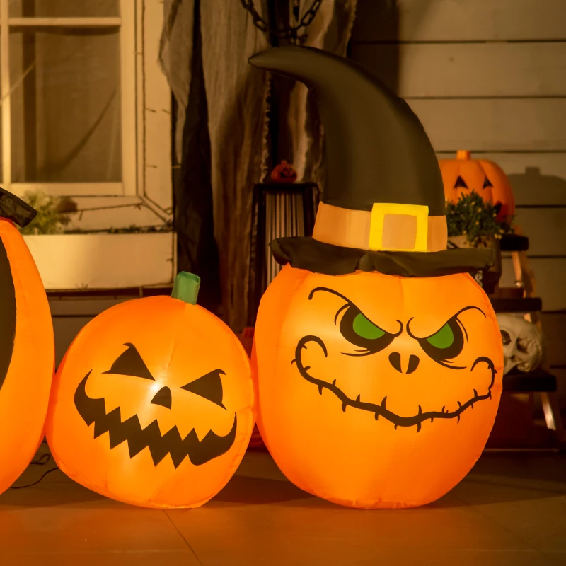 HOMCOM Helloween-Gartendeko Kürbisfamilie mit Gebläse wetterfest 2,45 x 0,60 x 1,25 m