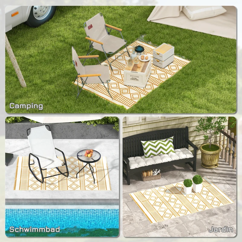 Outsunny Outdoorteppich Terrassenteppich, wetterbeständig, modernes Design, 121 cm x 182 cm x 0,3 cm, Grün + Creme