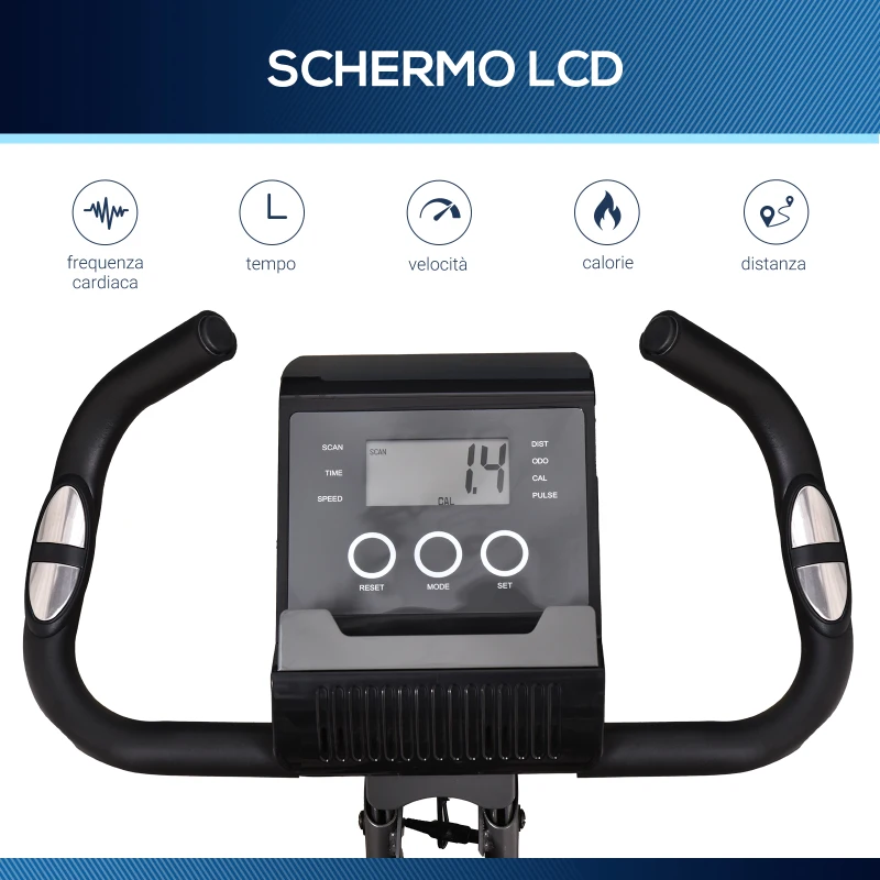 HOMCOM Cyclette Pieghevole Magnetica con 8 Livelli di Resistenza, Monitor LCD e Altezza Regolabile, 100x54x109cm, Grigio e Nero