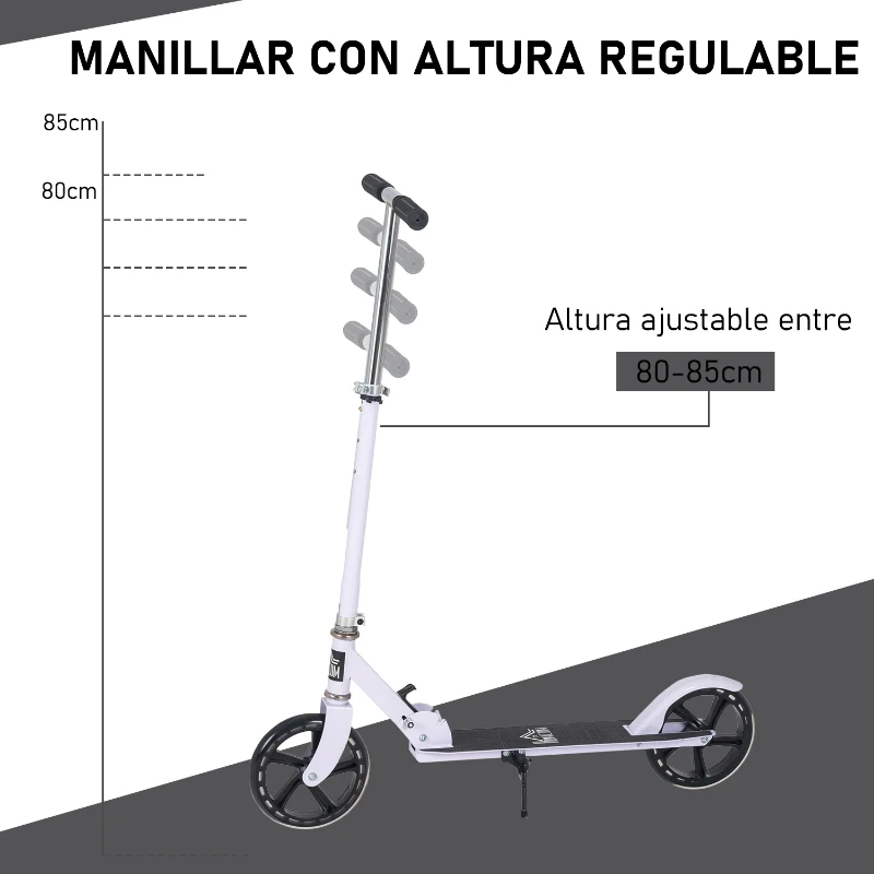 HOMCOM Patinete Plegable para Niños de 7-14 Años Scooter Infantil Manillar Ajustable en Altura de 4 Niveles con Freno Blanco