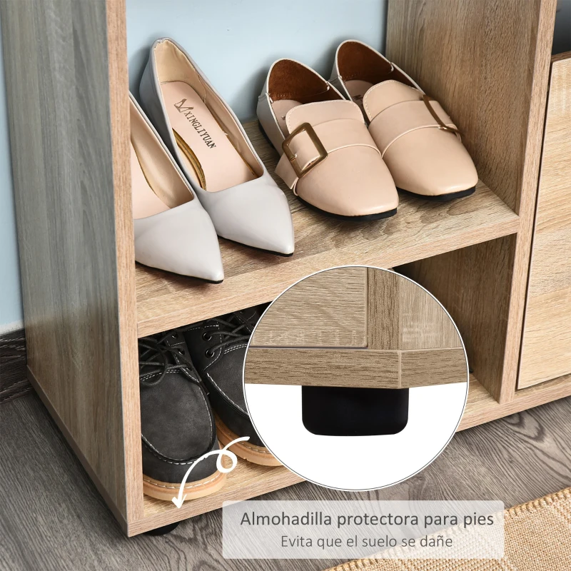 HOMCOM Zapatero de Madera con Estantería y Cubos Armario para Zapatos de Entrada Pasillo 101.5x25.5x98cm