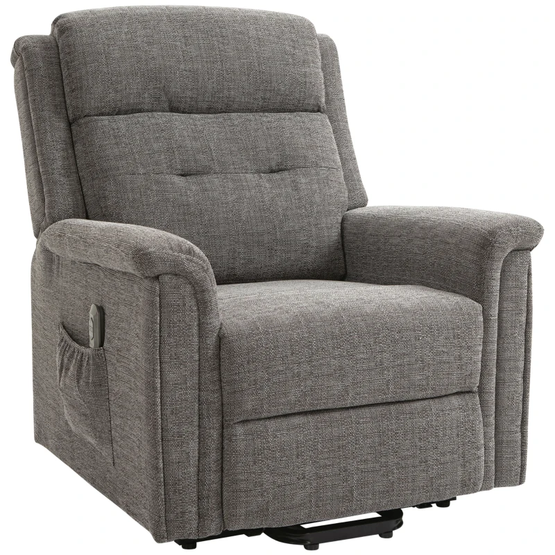 HOMCOM Fauteuil releveur électrique 2 moteurs, fauteuil de relaxation avec dossier inclinable et repose-pied, position allongée jusqu'à 180 ° - tissu polyester aspect lin gris