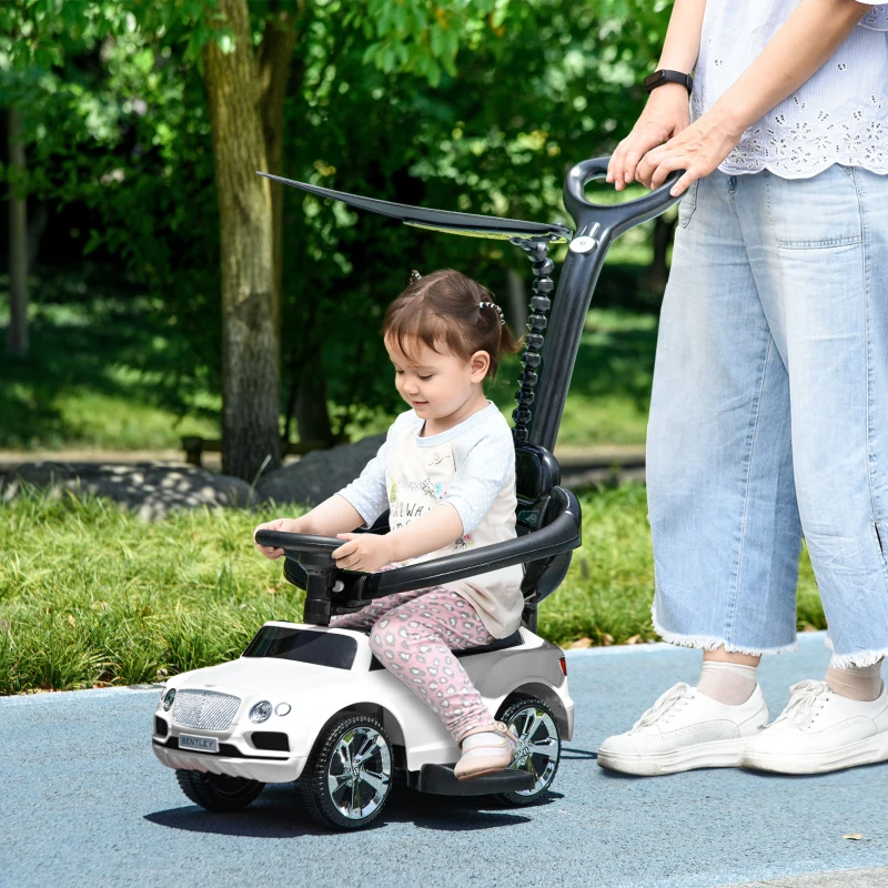 AIYAPLAY 3-in-1 Rutschauto, abnehmbare Schiebestange, Hupe, Musik, Stauraum, für 1-3 Jahre, Weiß