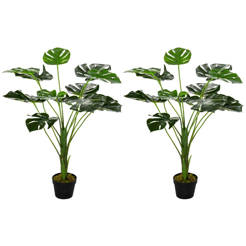 HOMCOM 2 Pack Decorative Artificial Monstera Plants in Pot Fake Plants for Home Indoor Outdoor Decor, 85cm, Green
