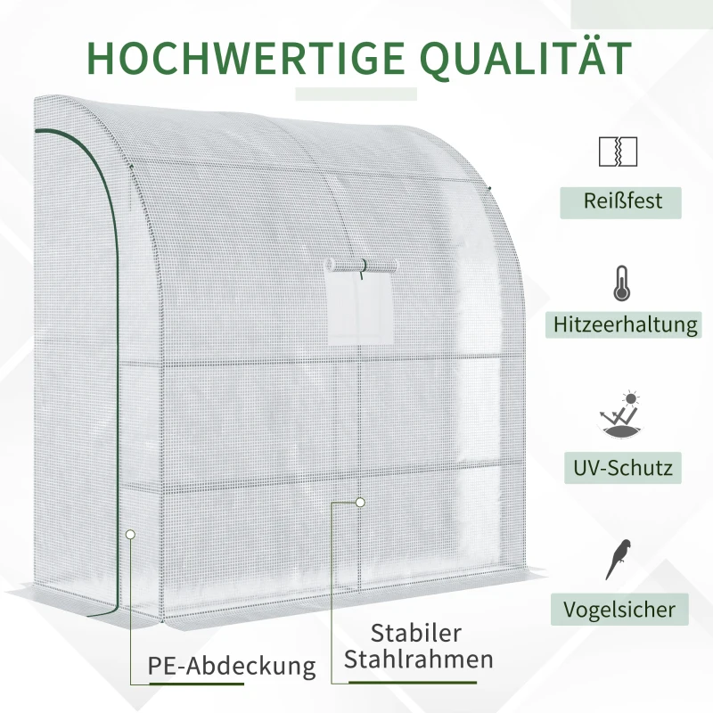 Outsunny Foliengewächshaus Tomatengewächshaus mit Mesh Fenster, Treibhaus mit aufrollbaren Türen, Anzuchthaus mit UV Schutz, Weiß, 200 x 100 x 215 cm