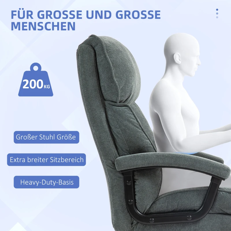 HOMCOM Großer hoher Bürostuhl, 200 kg Tragekapazität, robuste Konstruktion, weicher Bezug, Grau(m-4)
