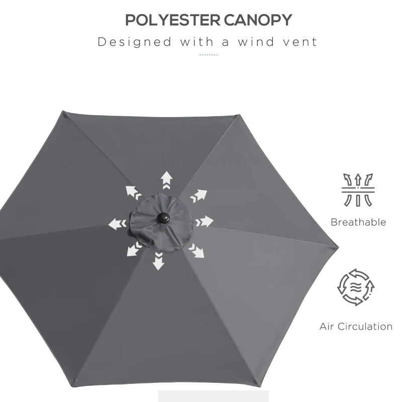 Outsunny 2.6M Garden Parasol Umbrella with Tilt and Crank, Outdoor Sun Parasol Sunshade Shelter with Aluminium Frame, Grey