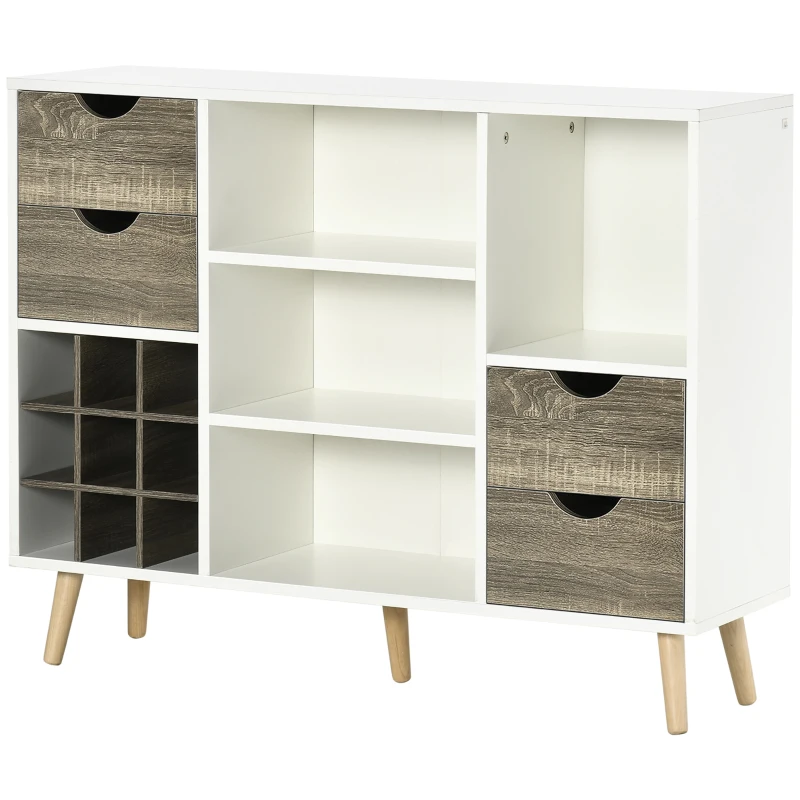 HOMCOM Buffet Sideboard, Kitchen Storage Cabinet, Bar Cabient with Removable Wine Rack, Drawers and Open Compartments, Grey