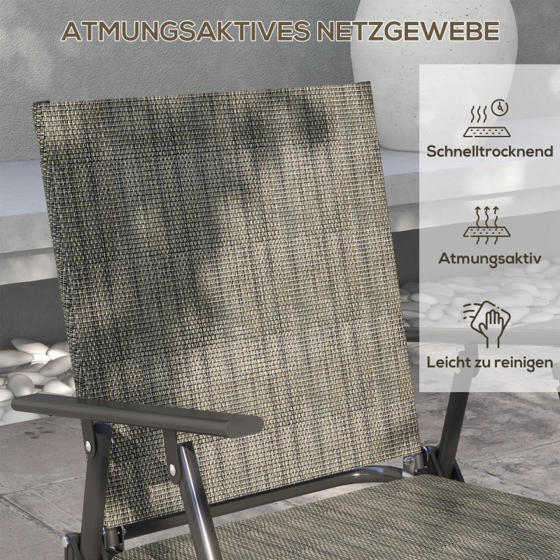 Outsunny 4-tlg. Gartenmöbel-Set, 2-Sitzer, 2 Klappstühle, Tisch, Metallrahmen, Grau+Braun