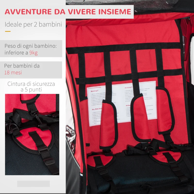 HOMCOM Rimorchio Bici Rimorchio Bambini Bicicletta Bimbi Gancio Acciaio Sicuro