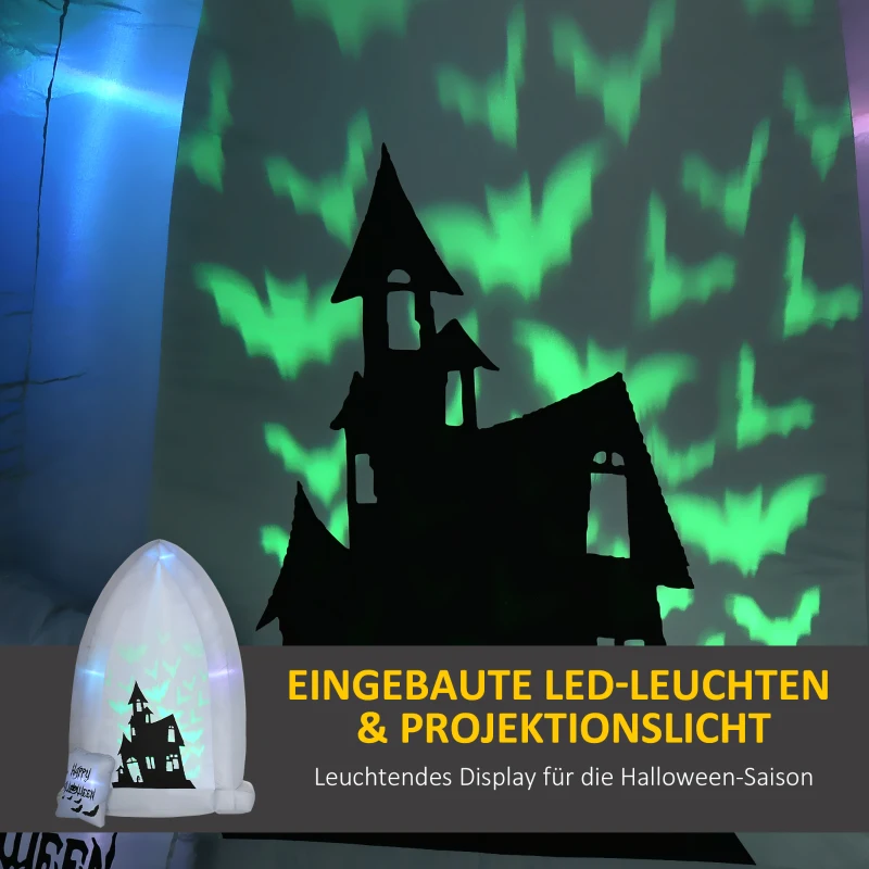 HOMCOM Selbstaufblasbare Halloweendekoration, Grabstein, LEDs, 150 x 90 x 210 cm, Weiß+Schwarz