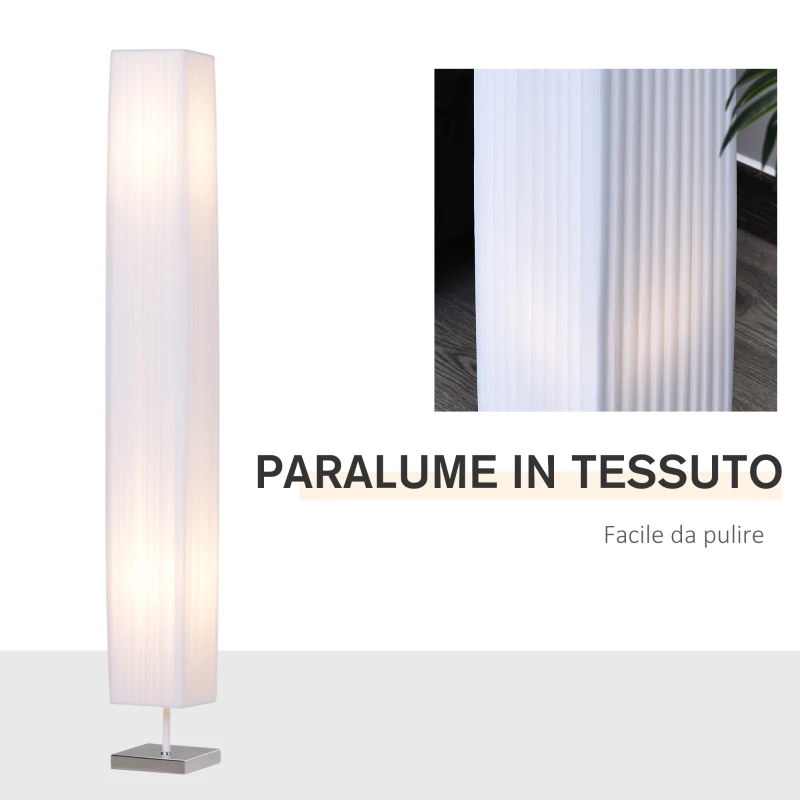 HOMCOM Lampada da Terra Lampada Piantana da Terra Design Moderna Salotto Tessuto 14×14×120cm Bianco