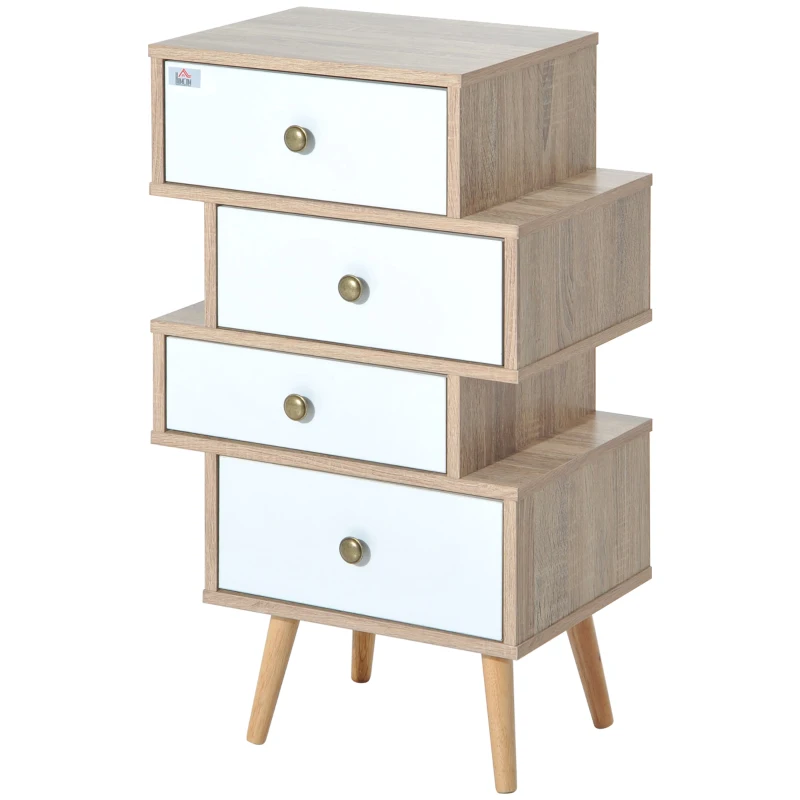 HOMCOM Mobiletto Multiuso Stile Nordico, Cassettiera Camera da Letto con 4 Cassetti in Legno, 47 x 29.5 x 81cm