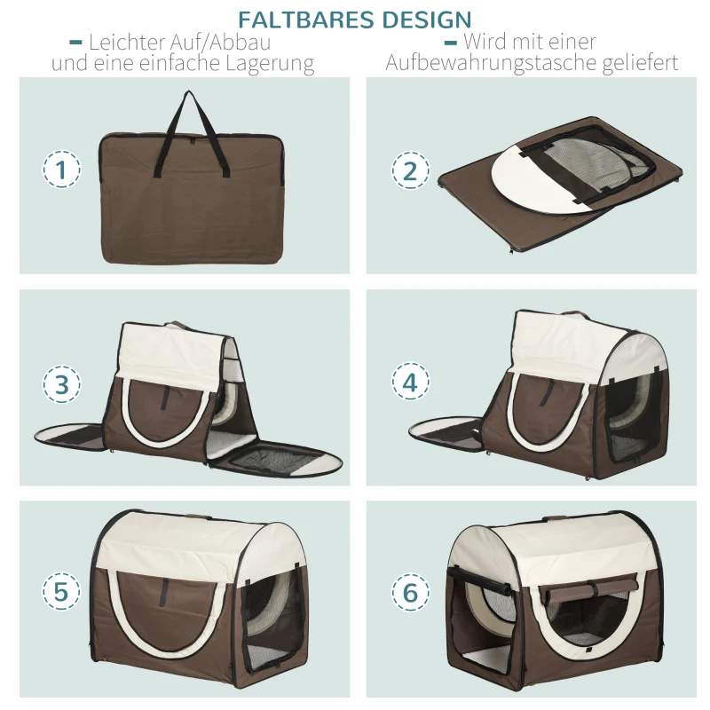 PawHut Hundebox faltbare Hundetransportbox Haustierrucksack mit Kissen Reisetasche Transportbox für Tier wasserdicht Oxfordstoff Kaffee 81 x 56 x 66 cm