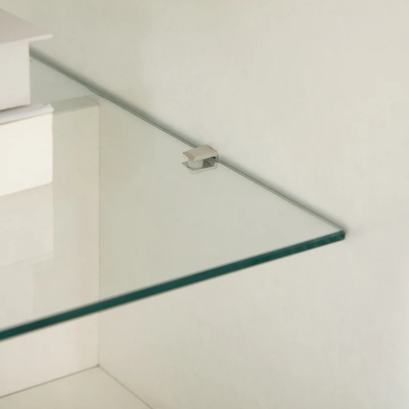 HOMCOM Table basse rectangulaire design contemporain 2 tiroirs 2 niches étagère verre trempé panneaux blanc aspect chêne clair