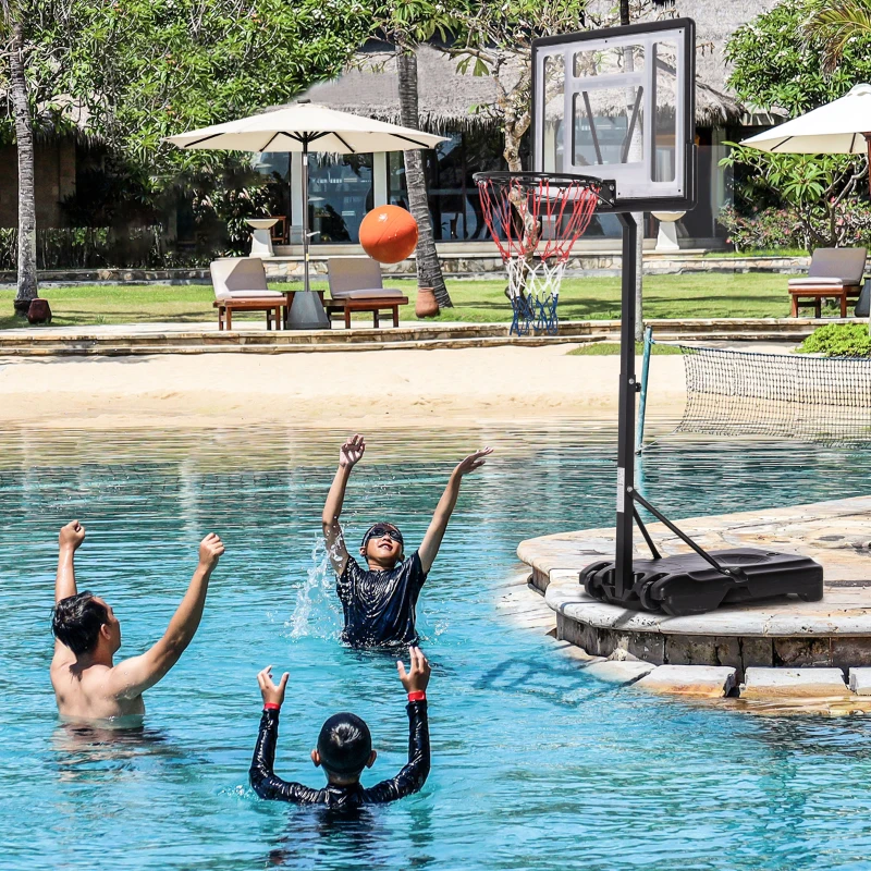 HOMCOM Canestro Portatile per Bambini, Altezza Regolabile 110cm, 130cm e Base da Riempire con Acqua (35kg) o Sabbia (45kg)