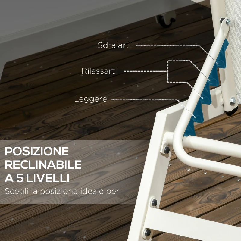 Outsunny Chaise Longue Lettino Prendisole Reclinabile 2pz in Alluminio e Poliestere, 55x195x30 cm, Beige