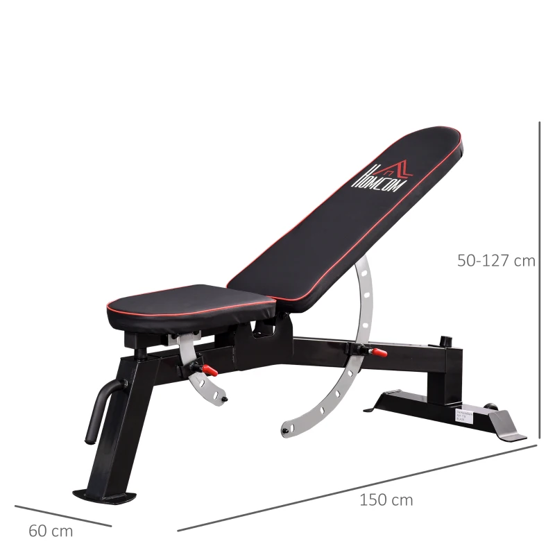 HOMCOM Hantelbank Kraftstation mit 3 Stufen verstellbarem Sitzpolster Trainingsbank Gewicht bis 200 kg Stahl Kunstleder Schwarz+Rot 150 x 60 x 50-127 cm