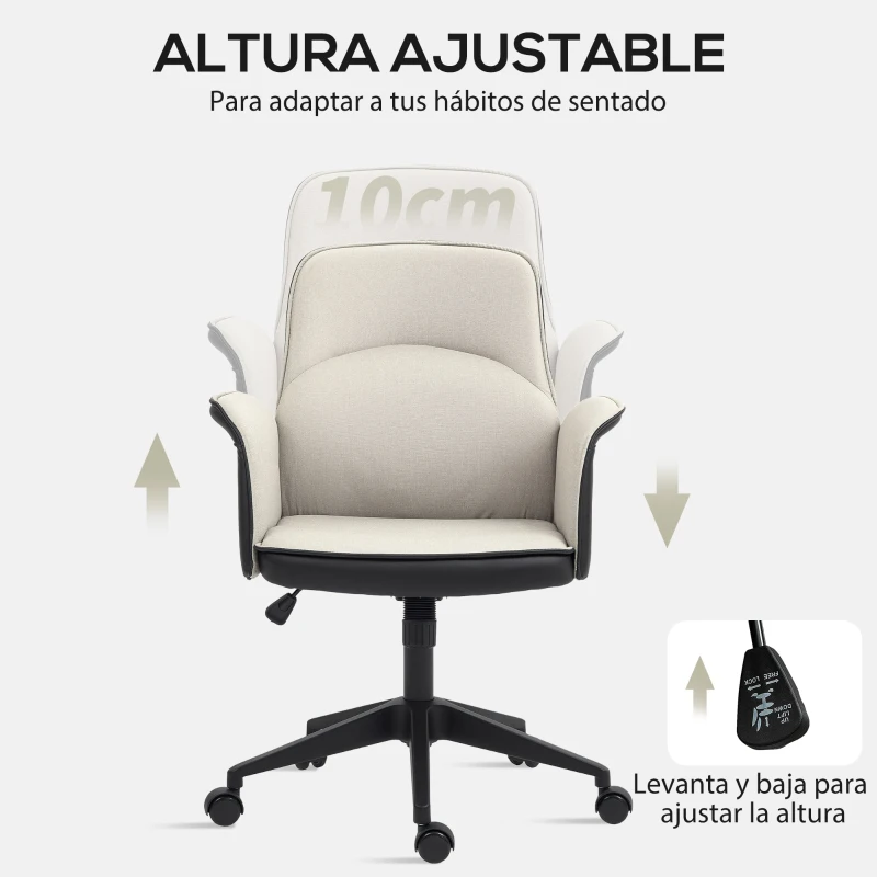 HOMCOM Silla de Escritorio Altura Ajustable con Función de Basculante y Reposabrazos Carga 120 kg Beige y Negro