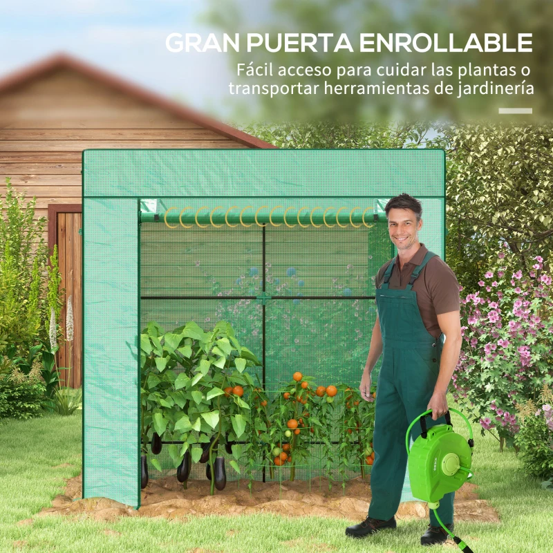 Outsunny Invernadero de Exterior con Ventanas de Malla y Puerta con Cremallera para Cultivar Plantas Flores 196x77x197 cm Verde